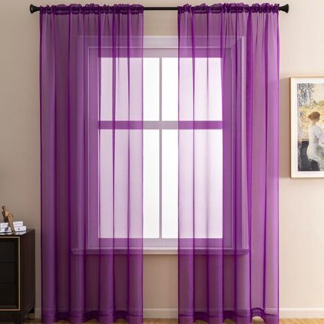 Rideau Voilage Violet 140x160 cm Rideau Court Souple Passe Tringle Prêt à Poser Voilages Intérieurs Semi-Transparant Lot de 2 Rideaux pour Petites Fenêtres Salon Moderne Cuisine Chamb (1/5)