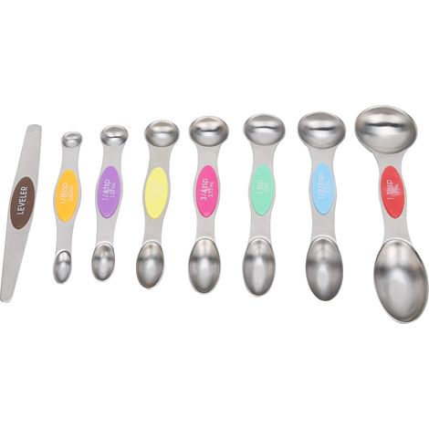Lot de 8 cuillères doseuses magnétiques en acier inoxydable double tête pour pâtisserie, assaisonnement et cuisine (1/5)