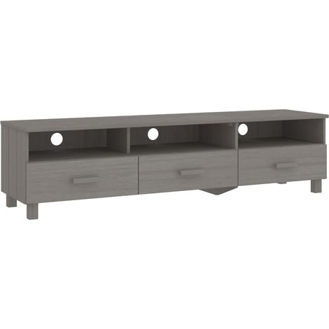 Meuble TV HAMAR Gris clair 158x40x40 Bois massif de pin (1/5)