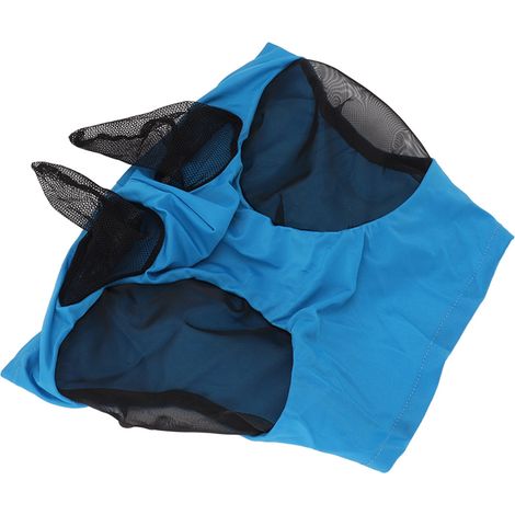 Masque anti-mouches en filet respirant et élastique pour cheval, avec protection des oreilles, équipement d'équitation bleu (1/5)