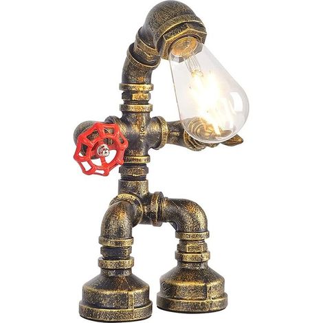 Lampe de table de style tuyau d'eau - Lampe de table industrielle vintage - Lampe de table steampunk en fer - Lampe de chevet rétro pour décoration de meubles vintage (bronze style A) [Classe énergéti (1/4)