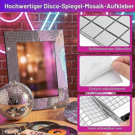 Paquet de 10 800 pièces de mosaïque miroir auto-adhésive, 18 carreaux miroir par paquet, bandes adhésives mini boules disco carrées de 5 x 5 mm (1/5)