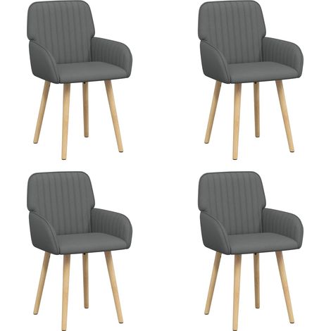 Chaises de salle à manger avec accoudoirs tissu et bois massif gris foncé lot de 4 (1/5)