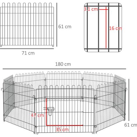 Parc à jeux en acier à 8 panneaux pour chiens/chiots, cage pour chien, parc pour animaux de compagnie intérieur/extérieur, 180 cm de diamètre x 61 cm, noir (1/5)