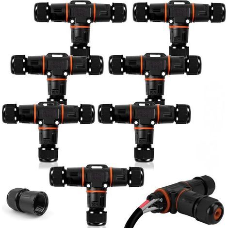 Wasserdichte Kabelverbinder – 8er-Pack – Schwarz – T-Stecker – Schutzart IP68 (1/5)