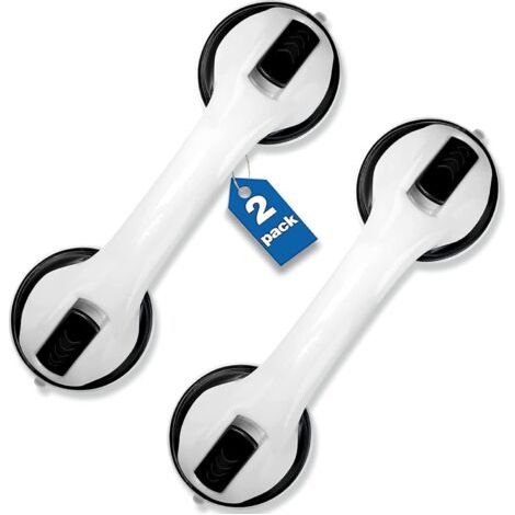 QORVA-Barres d'appui de douche de 30 cm avec ventouses noires (lot de 2). Installation sans perçage. Idéales pour les personnes âgées, les personnes handicapées et les enfants. (1/5)