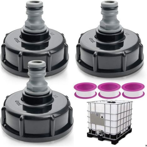 Lot de 3 Adaptateur IBC, Filetage 1/2 Pouces, Joint Caoutchouc, Raccord Tuyau Arrosage, Réservoir Eau (1/4)