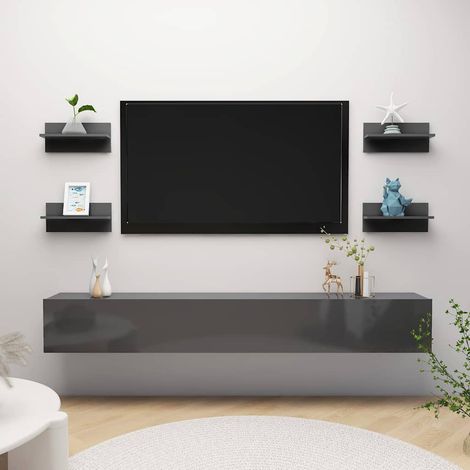 Lot de 4 Étagères murales Étagère de Rangement - Meuble de rangement Gris brillant 40x11,5x18 cm BV125866 - BonneVie (1/5)