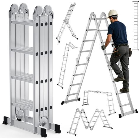 Randaco 7in1 Mehrzweckleiter 4x4 Stufen aus Aluminium, ca. 470cm / 4.7m, Multifunktions-Gelenkleiter, Klappleiter & Stehleiter, max. Belastbarkeit 150 kg (1/5)