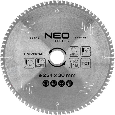 Lama per sega circolare, in metallo duro, 254 x 30 mm, 80 denti, universale