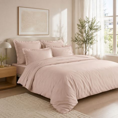 Housse de Couette 240 x 220 cm Prestige 120 Fils/cm² Satin de Coton Rose Blush (1/5)