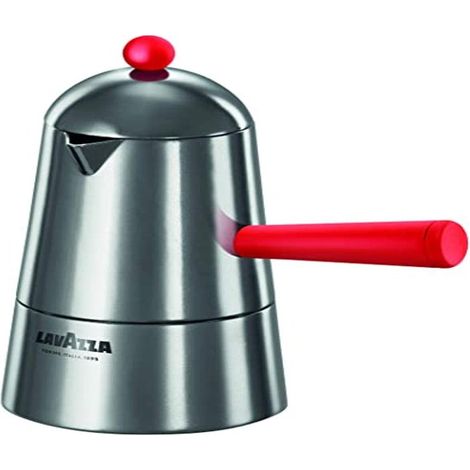 Cafetière Espresso aluminium, poignée et bouton rouge, capacité 10 cl, tasse 1
