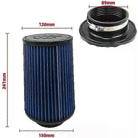 Filtre à air d'admission universel à haut débit, tête champignon, pour voiture, 102 mm, 89 mm, 76 mm, 3, 3,5, 4 pouces, conique, pour KN 14084-2 (long, bleu, 89 mm) (1/5)
