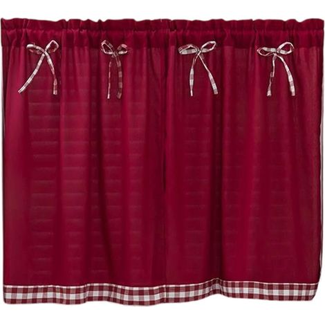 Rideau - Polyester - Poche Pour Tringle - Pour Fenêtre De Cuisine Ou Sous-Sol - 137 X 61 Cm - Rouge Vin (1/5)