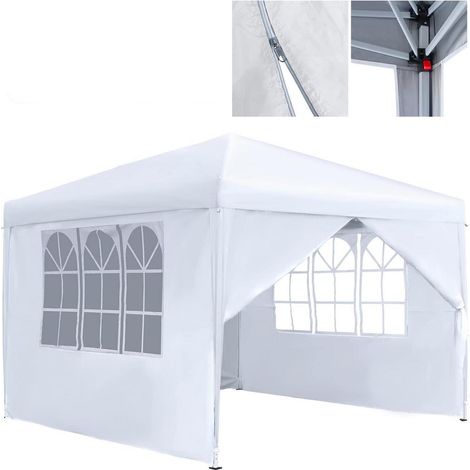 Gartenpavillon 3x3m wasserdicht mit 4 Fenstern und Seitenteilen, weiß (1/5)