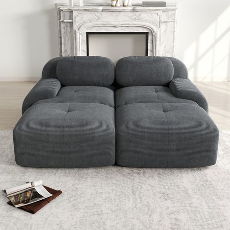 2-Sitzer-Sofa mit 2 Chaiselongues – modular – rutschfeste Füße – ergonomisches und komfortables Design – aus grauem Cord