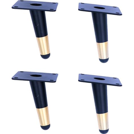 Lot de 4 pieds coniques noirs de 10 cm, pieds de meuble obliques pour canapé, placard, bar, table, lit, pieds antidérapants et silencieux (1/5)