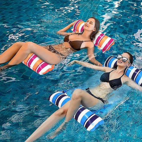2 Pcs Matelas Gonflables Pour Piscine (bleu Et Orange)- Jouet Pour Adulte - 4 En 1 - Accessoires De Piscine Gonflables - Hamac Pour Piscine