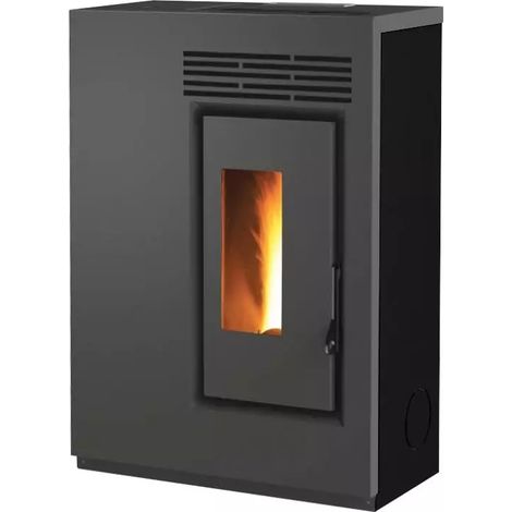 stufa a pellet slim ventilata caris "fiore" nero 5,0 kw - staffa a muro inclusa