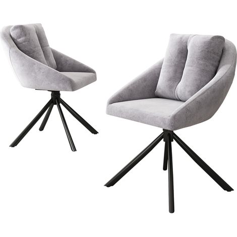 Silla giratoria de terciopelo gris para comedor con base metálica, diseño ergonómico, 2 piezas (1/5)