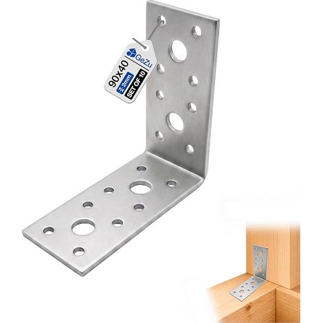 Lot de 10 Equerre d'assemblage 90 x 90 x 40 mm Galvanisé Renforcée connecteurs métal pour (1/5)