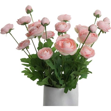 Lot de 5 fleurs artificielles en soie, renoncules persanes, idéales pour la décoration de centres de table, mariages, intérieurs, décorations artistiques et accessoires. (1/5)