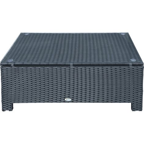 Garten Beistelltisch Couchtisch Aus Polyrattan, Wetterfest, Schwarz, 85X50X39Cm