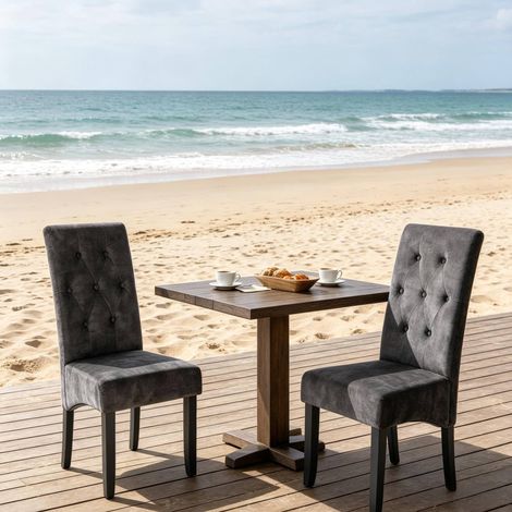 Silla de comedor 47 x 42 x 107 cm en terciopelo negro, juego de 2, respaldo alto (1/5)
