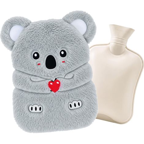 Bouillotte avec housse douce - Bouillotte en peluche moelleuse de 1 l - Bouillotte avec chauffe-mains - Pour homme et femme (1/5)