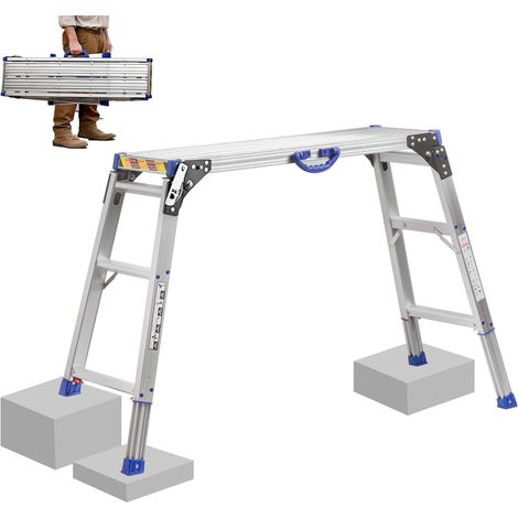 Plateforme de Travail 100x30cm, Escabeau Pliant à 2 marches en Aluminium, Marchepied Réglable en Hauteur, avec Pieds Antidérapants (1/5)