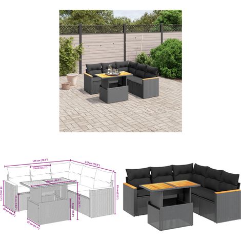 Salon de jardin 6 pcs avec coussins noir résine tressée - Ensemble Salon De Jardin - Meuble Extérieur - Résine Tressée - Rotin Synthétique - Table Extensible - Home & Living (1/3)