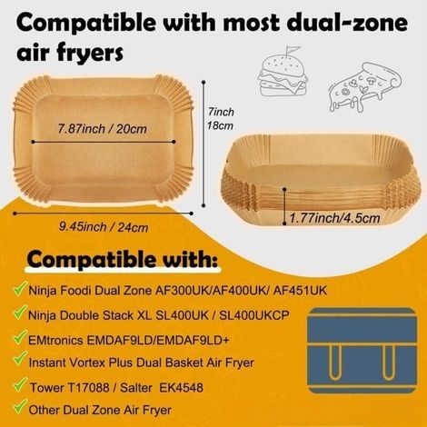 Papier Cuisson Pour Air Fryer Ninja Double Stack XL SL400EU 9,5L, 120 Pièces Accessoire Pour Air Fryer Ninja, Papier Sulfurisé Compatible Ninja AF300EU 7.6L/ Foodi Max Dual Zone AF400EU (1/4)