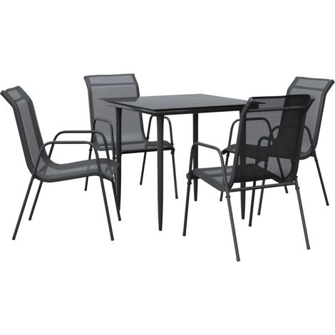 Maison Exclusive - 5-tlg. Garten-Essgruppe Schwarz Stahl und Text