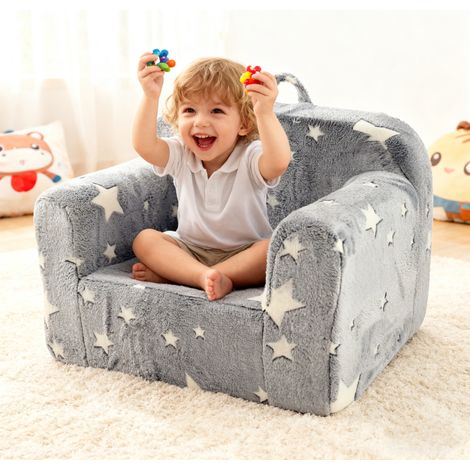 Canapé enfant, canapé enfant avec poignée de transport et poches latérales, fauteuil enfant en mousse, fauteuil pour tout-petit, canapé enfant léger, gris
