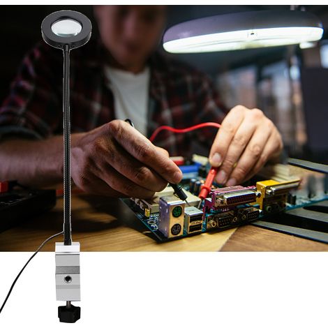 Table de réparation de circuits imprimés avec pince de serrage et loupe LED x3, bras flexible et bras auxiliaire. (1/5)