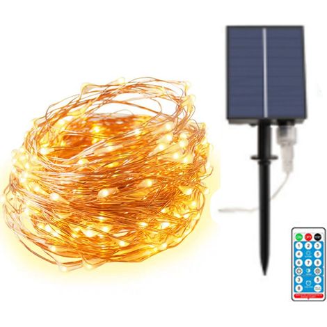 Guirlande Lumineuse Solaire - Fil De Cuivre - Extérieur Jardin Arbre Cour Fête Noël - 10 M 200 LED - 1 Pièce (1/5)