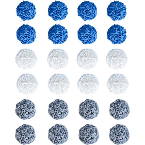 24pcs 2 pouces rotin en osier boule décoration vase remplissage décoration de la maison (bleu, gris, blanc) (1/5)