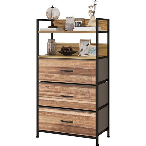 Commode style industriel 3 tiroirs tissu amovibles et 2 étagères 60 x 29 x 101 cm, MDF et métal (1/4)