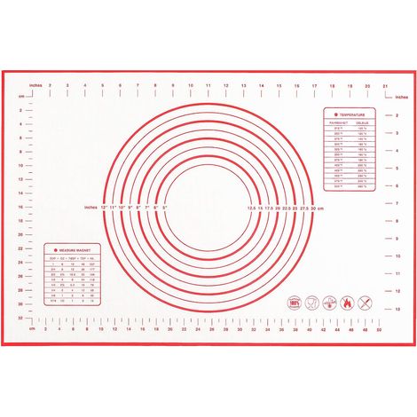 Tapete antideslizante para hornear, fabricado 100% en silicona, con medidor, tapete para amasar y base para pasteles. Medidas: 40,6 cm x 60,9 cm (16" x 24"). (1/5)