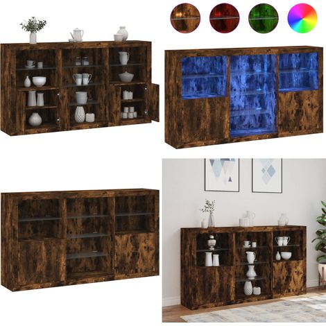 Buffet avec lumières LED chêne fumé 181,5x37x100 cm - Buffet Moderne - Meuble De Rangement - Luminaire Led - Décoration Intérieure - Éclairage Rgb - Home & Living (1/5)