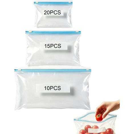 Sac Congélation Zip 45 Pièces 3 Tailles (L/M/S: 32x27/23x15/20x10cm) Anti-Fuites Réutilisable Pour Stockage Frigo (1/5)