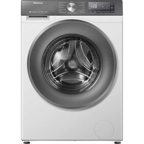 Lave-linge hublot HISENSE W9043BWS3S - 9 kg - Vapeur - 1400 trs/min - Classe A-10% - Vapeur - Connecté - Blanc (1/5)