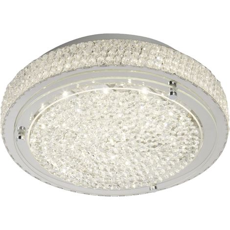Searchlight Flush - Grand plafonnier affleurant à 1 ampoule DEL Chrome, cristal (1/3)