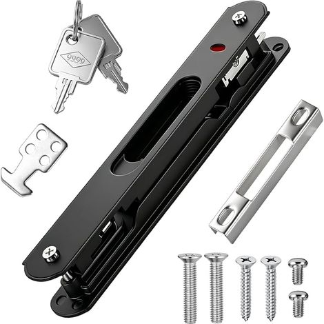 Serrure Porte Coulissante Verrou de Porte en Acier Inoxydable Double Face Verrou Baie Coulissante Crochet de Fenêtre à Verrouillage pour Portes Mobiles,Portes Coulissantes en Verre,Fenêtres (1/5)