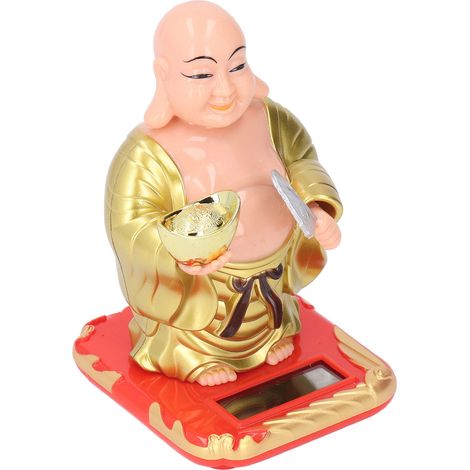 Petit Bouddha Maitreya debout avec lumière solaire, statue décorative à capteur d'énergie, pour bureau, maison, voiture, cadeau (1/5)
