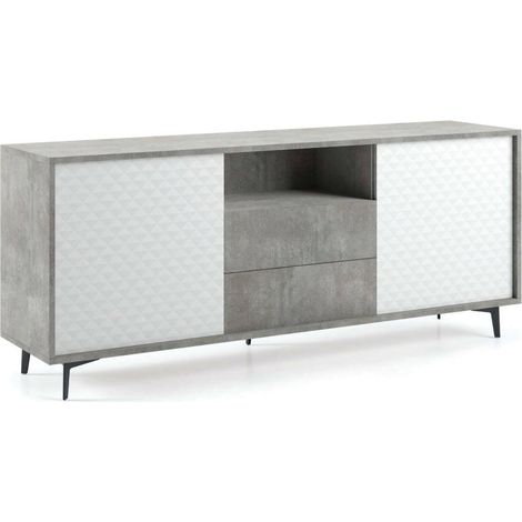 Dmora Credenza Garofano, Mobile buffet a 2 ante e 2 cassetti, Madia elegante da soggiorno, Mobile porta TV, 100% Made in Italy, Cm 184x45h77, Bianco e Cemento, con imballo rinforzato (1/4)