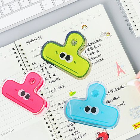 Pince à reliure transparente en acrylique, style dessin animé tendance, pour documents et dossiers, pince à reliure longue AY Girly - Émoji bleu (1/5)
