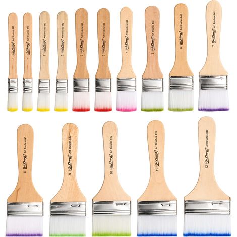 Lot de 15 Pinceaux Set, Pinceaux Acrylique Toile Pinceau Large Acrylique Plats Bois 12 Tailles Pinceaux Artiste Manche Bois pour Peinture Acrylique Huile Nettoyage DIY Voiture BBQ (1/5)