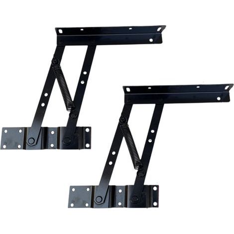 Lot de 2 charnières pour meubles / Supports de levage pliants (Ferrure) — Installation facile, support de levage assisté par ressort avec réglage de la hauteur. Dimensions : 22,7 cm x 24 cm x 18 cm. (1/5)