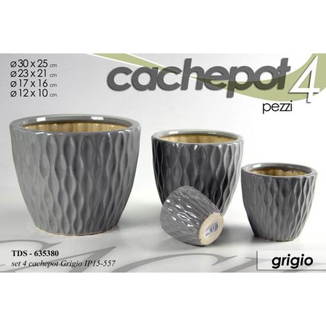 Set 4 cachepot grigio chiaro Ø30/23/17/12 cm (1/2)